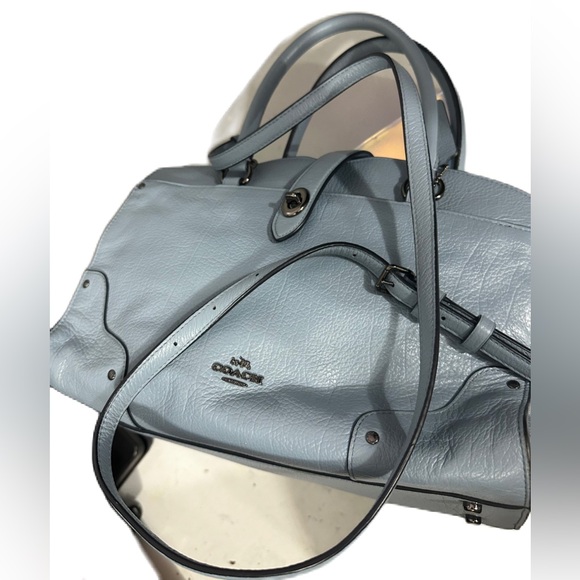 Excellent Coach 37779 Mercer24” Leather Satchel Crossbody Blue Retail not Outlet - Picture 10 of 11